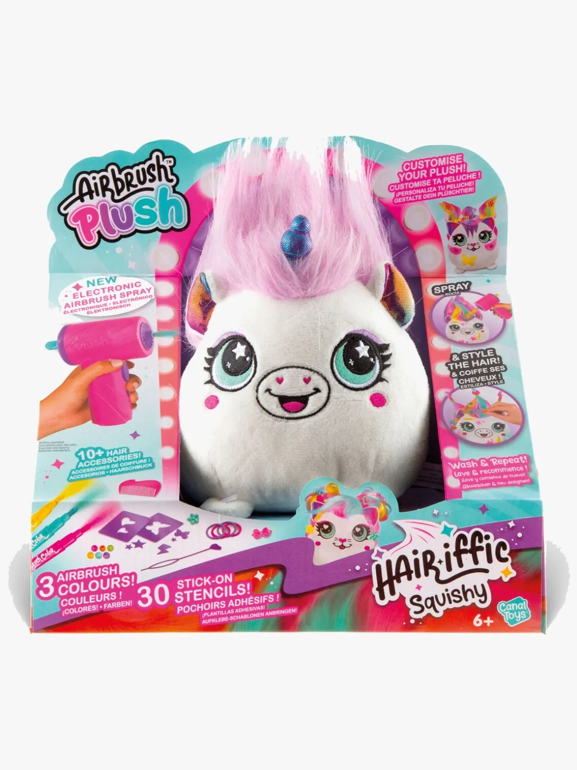 Canal Toys Airbrush Plush Hair'iffic Squishy Bamse Pal-Princess 17 cm