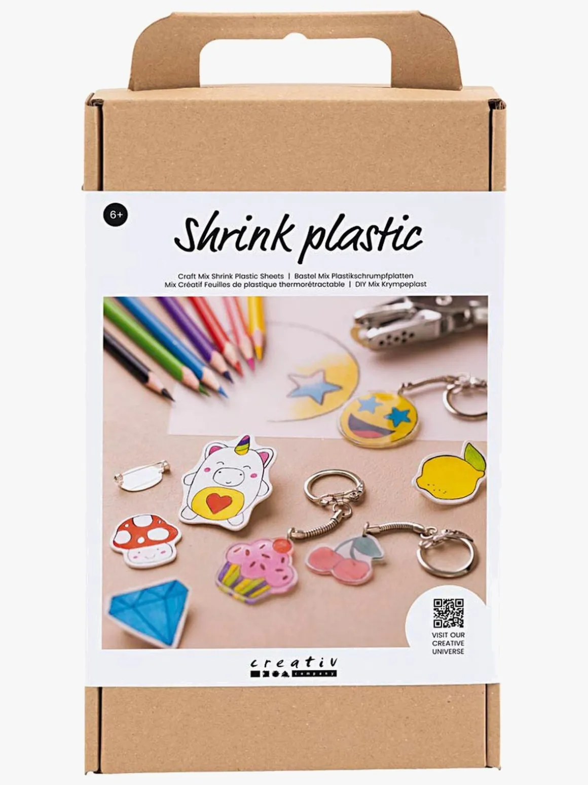 Creativ Company Krympeplast DIY Sæt Pins og Nøgleringe