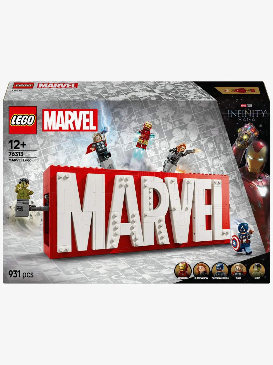 LEGO Super Heroes 76313 MARVEL-logo og minifigurer