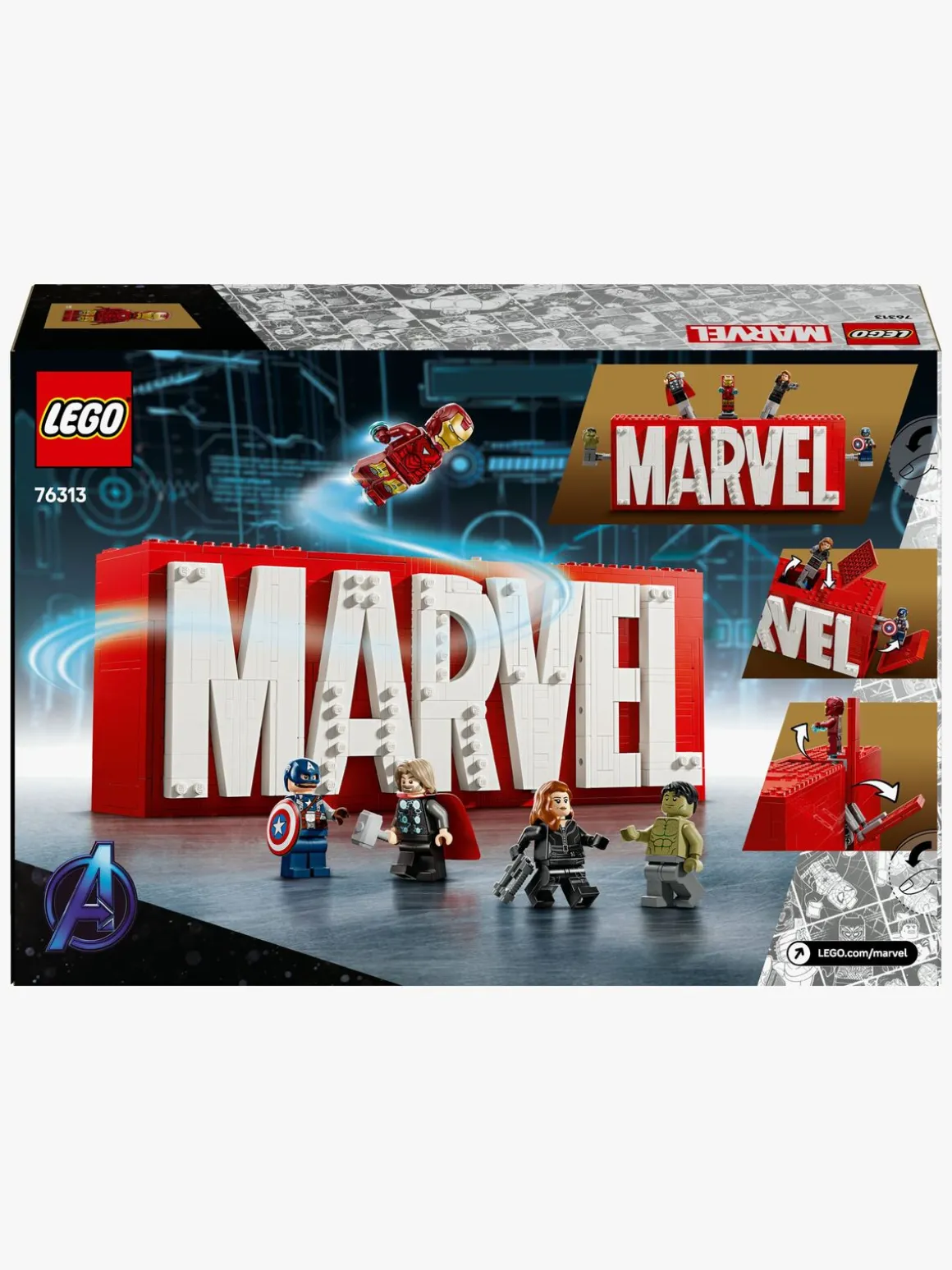 LEGO Super Heroes 76313 MARVEL-logo og minifigurer
