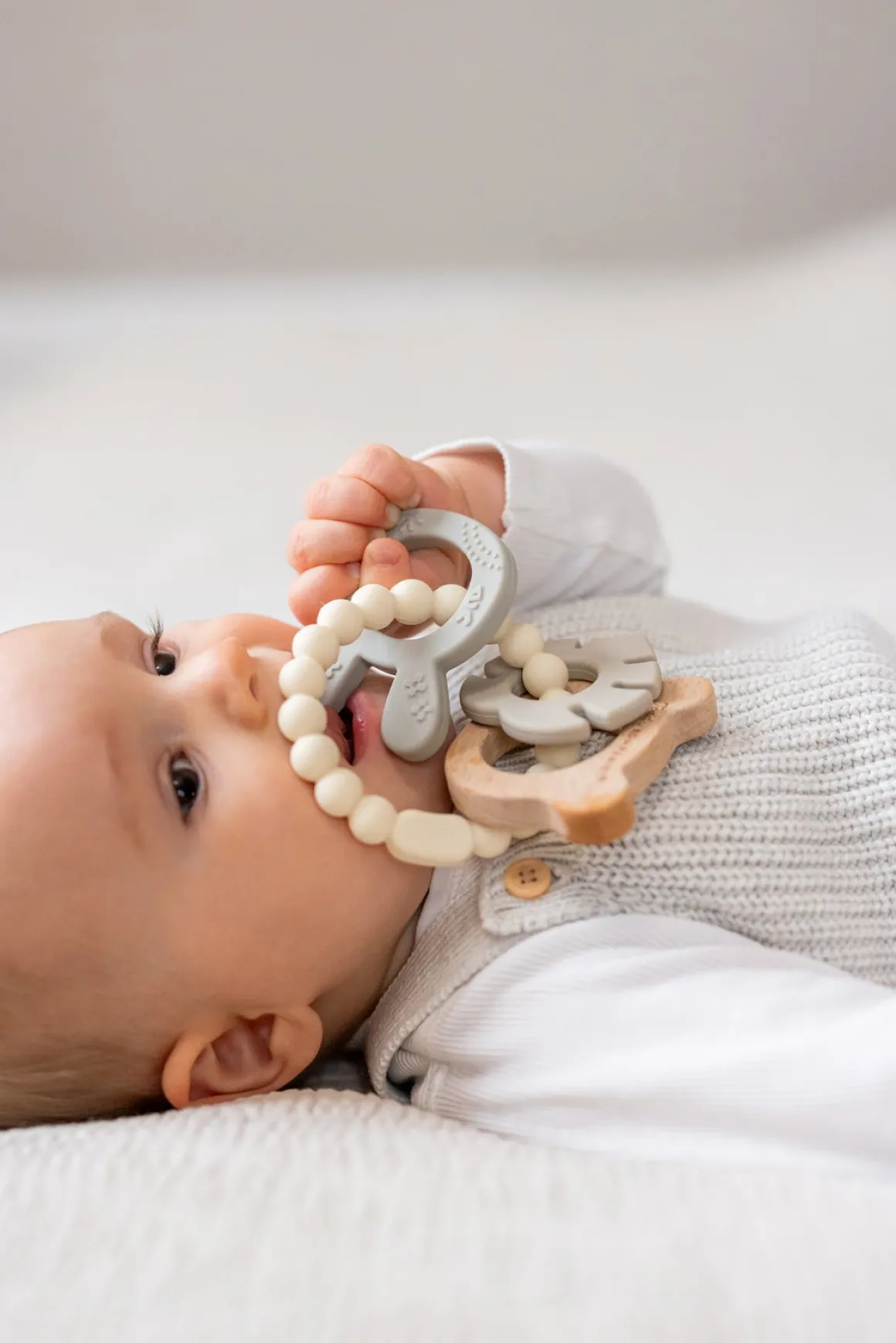 Teddykompaniet Silikone & træ Bidering, Creme